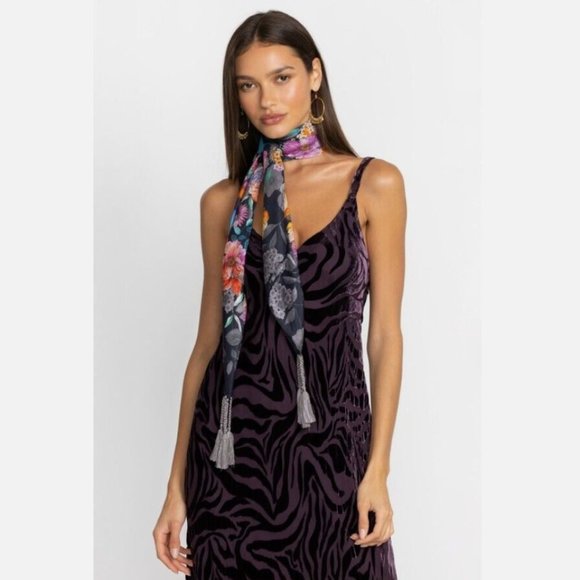 Johnny Was Fall Dance Scarf Flower Silk Tassel Floral Black Pink Grey Large New - Picture 2 of 2
